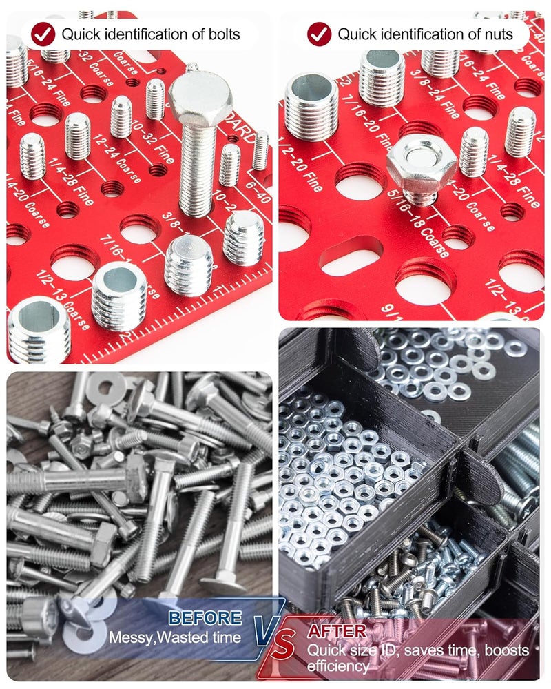 Comfylichi 62 Pcs Nut and Bolt Thread Checker - 25 Standard + 25 Metric Thread Gauges | 12 Drill Bit Gauges, Wall-Mountable Bolt Size Finder for Identifying Fastener & Drill Bits - Image 4